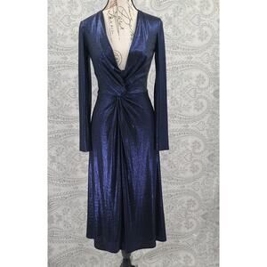 Dress The Population Daria Dress Formal cocktail party Shiny Blue XS Plunge neck